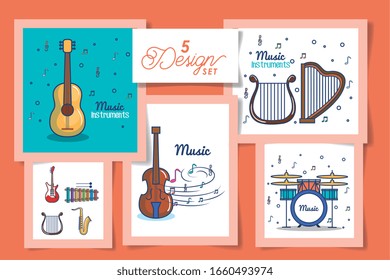 five designs of instruments music icons vector illustration design