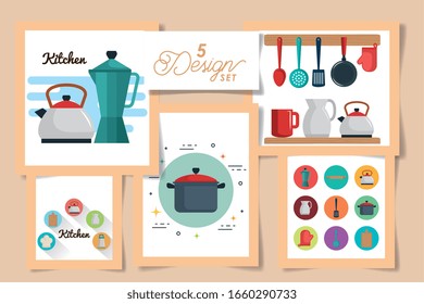 five designs of kitchen icons vector illustration design