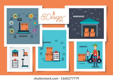 cinco diseños de iconos de servicio logístico diseño de ilustración vectorial