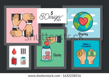 five designs of make a donation with icons vector illustration design