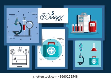 five designs of medicine icons vector illustration design