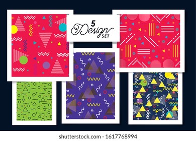 Five designs of retro and pattern backgrounds, Abstract texture art wallpaper template and decoration theme Vector illustration