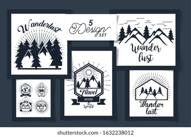 five designs of travel and explorer vector illustration design