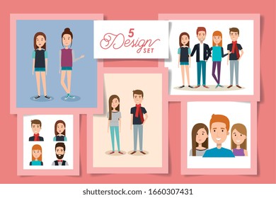 cinco diseños de ilustración vectorial para jóvenes