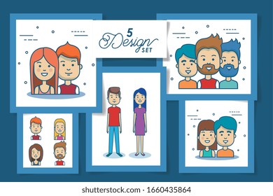cinco diseños de ilustración vectorial para jóvenes