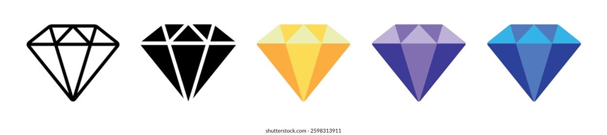 Five Diamond Icons in Different Colors and Styles