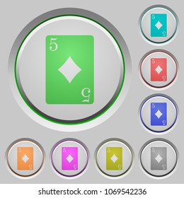 Five of diamonds card color icons on sunk push buttons