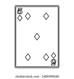 five of diamonds card icon cartoon black and white vector illustration graphic design