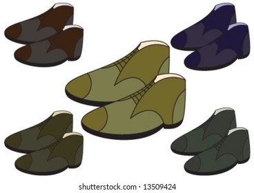 Five different color man shoes