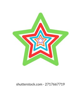 Cinco colores y tamaños diferentes de estrellas en un centro. 