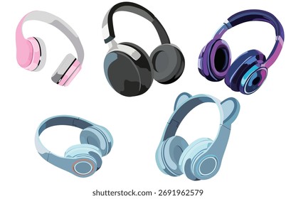 Five different color styles of headphones
