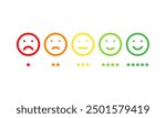 five different colors and moods smiles with stars, outline vector icons set