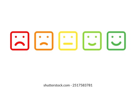 five different colors and moods smiles, outline squared vector icons set