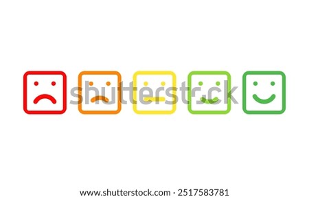 five different colors and moods smiles, outline squared vector icons set