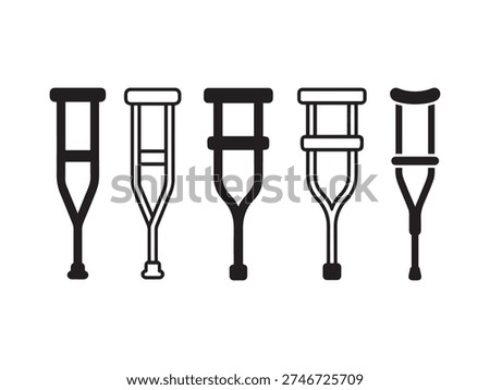 Five different crutch in black and white crutches medical healthcare mobility