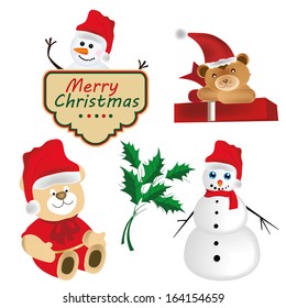five different element related to Christmas with colors
