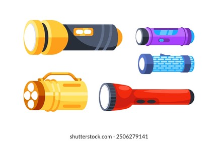 Fünf verschiedene Taschenlampen beleuchten die Dunkelheit, perfekt für Camping, Stromausfälle oder Notfälle