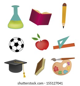 five different icons related to some stuff in school