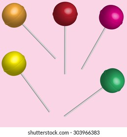 Five different lollipops. Colorful sweets.