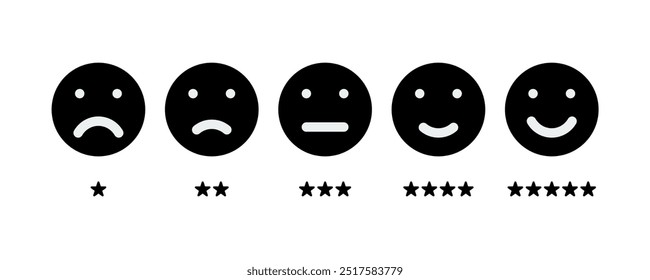 five different moods smiles with stars, vector icons set