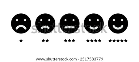 five different moods smiles with stars, vector icons set