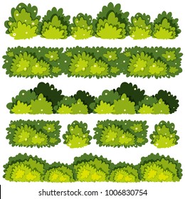 Five different patterns of green bushes illustration