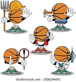 five different poses of orange basketball