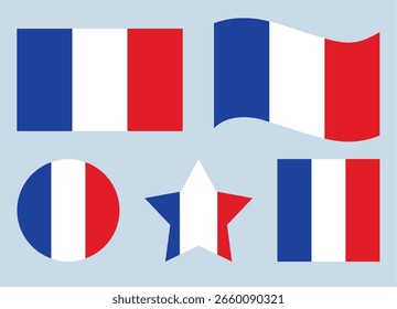 cinco formas diferentes, cada uma decorada com as cores da bandeira francesa