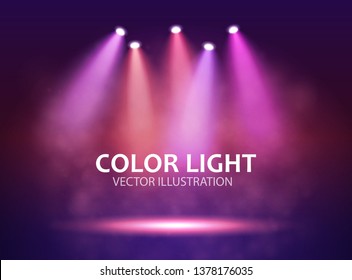 Five Different Spotlight On Stage For Your Design. Colorful Light. Vector Illustration.