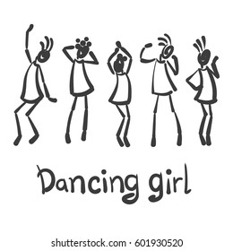 Five different stick figure with different pose. Dancing girl