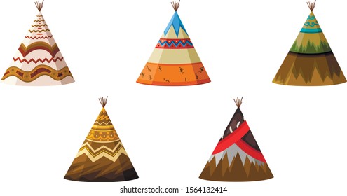 
five different wigwams for an Indian