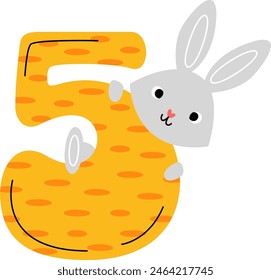 Five Digit With Rabbit Vector Illustration