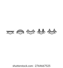 Five distinct bridge types are shown as simple black line drawings over water.