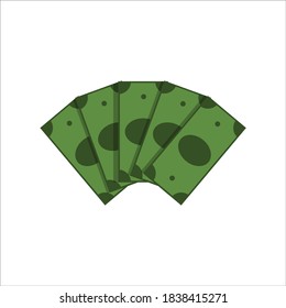 Five dollar bills are fanned out. Vector icon, colored cartoon flat minimal design isolated on white background, eps 10.