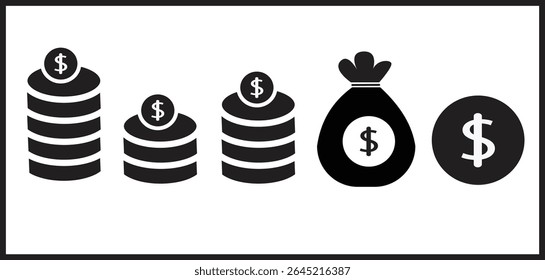 Conjunto de iconos de signo de cinco dólares aislados sobre fondo blanco	
