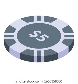Five dollars casino chip icon. Isometric of five dollars casino chip vector icon for web design isolated on white background