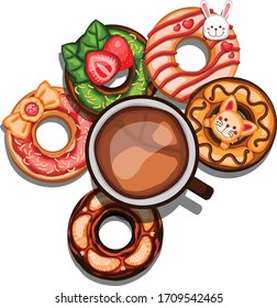 cinco donuts para el desayuno temprano