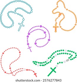 Five drawings of different colored Catholic Holy Rosary. 