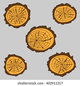Five drawings saw cut of tree for design