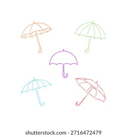 Cinco dibujos de paraguas de diferentes colores como símbolo de resiliencia. 