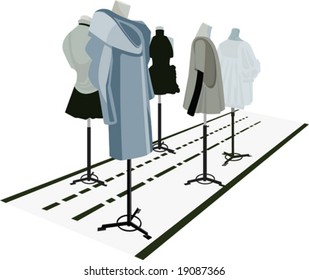 five dresses on fashion-show