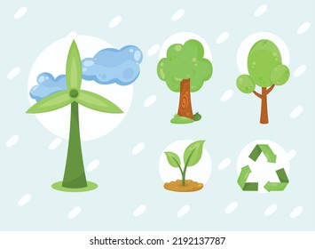 five eco friendly set icons