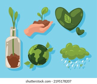 five eco friendly set icons