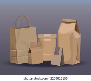 cinco iconos de conjunto de paquetes ecológicos