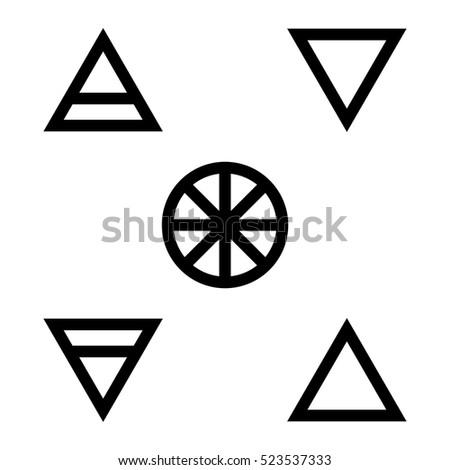 Five Element Flat Silhouette Icon Set Symbol Design. Vector illustration isolated on white background. Spirit, Air, Earth , Fire and Water. 