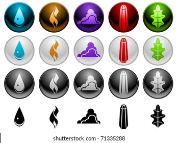 Five element symbols in four different styles
