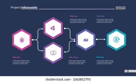 Five elements flowchart slide template. Business data. Result, diagram, design. Creative concept for infographic, presentation, report. Can be used for topics like workflow, planning, strategy.