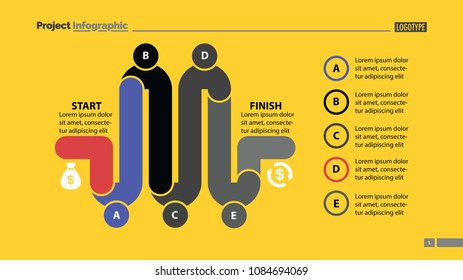 Five elements process chart slide template. Business data. Point, diagram, design. Creative concept for infographic, presentation. Can be used for topics like management, production, banking.