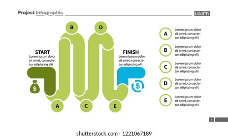 Five elements process chart slide template. Business data. Point, diagram, design. Creative concept for infographic, presentation. Can be used for topics like management, production, banking.