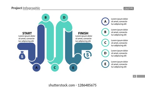 Five elements process chart slide template. Business data. Point, diagram, design. Creative concept for infographic, presentation. Can be used for topics like management, production, banking.